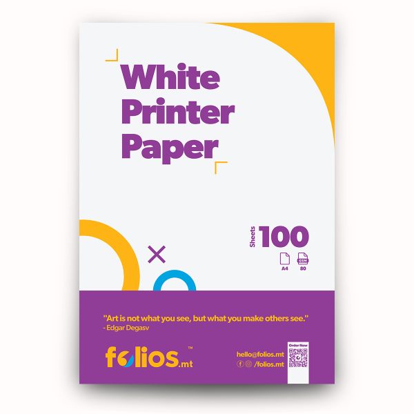 A4 White Printer Paper – 80gsm, 100 sheets – Folios.mt